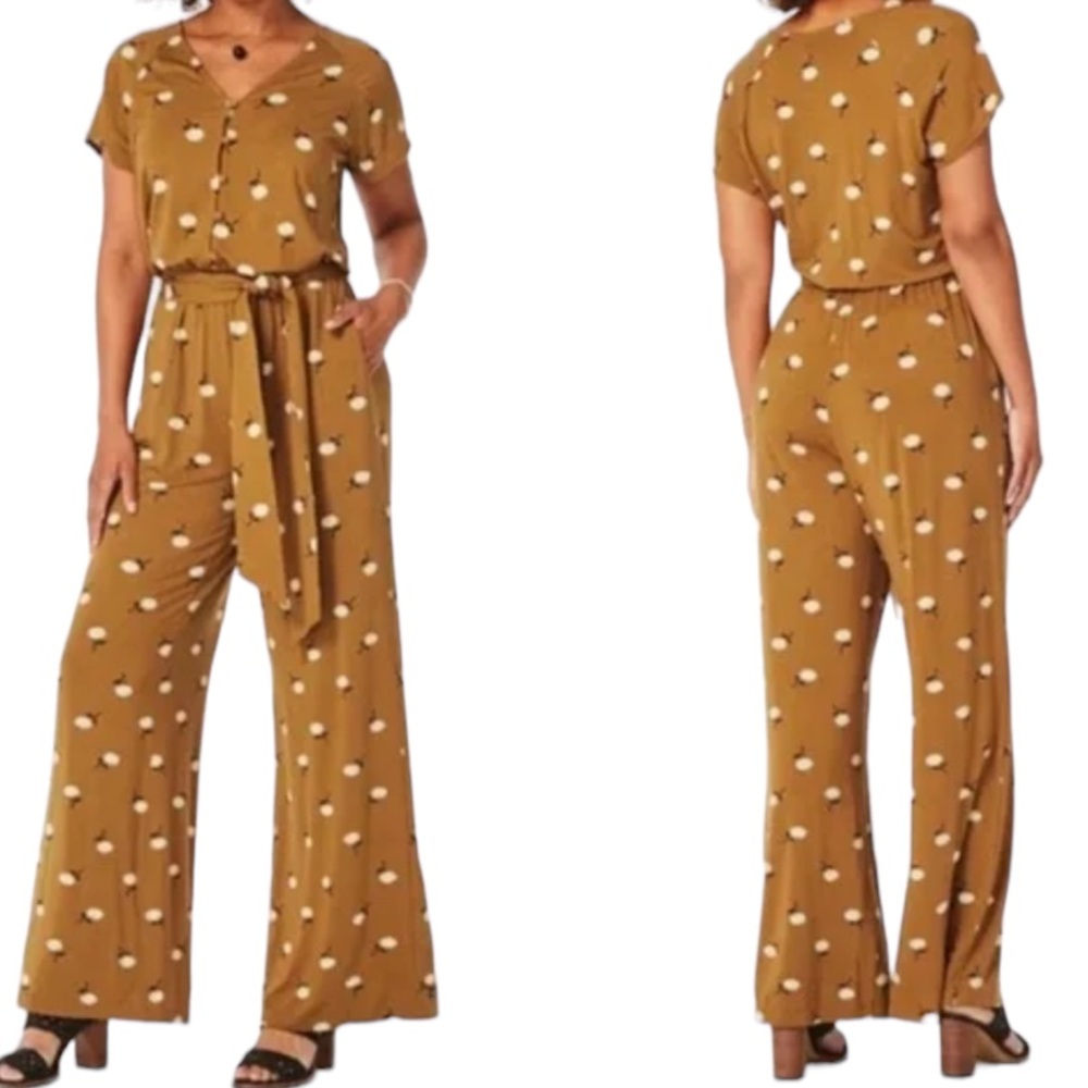 Matilda Jane "Up In Front" Mustard Floral Print Jumpsuit S